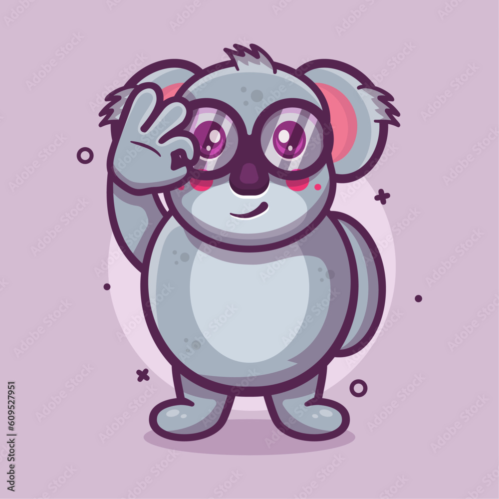 cute koala animal character mascot with ok sign hand gesture isolated cartoon in flat style design