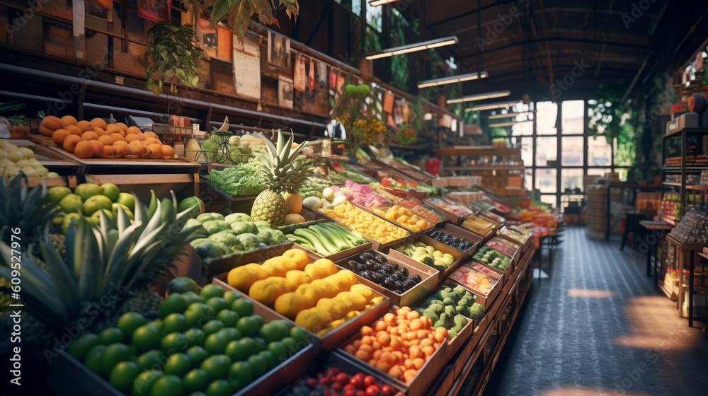 Flavorful and colorful food market. Generative IA