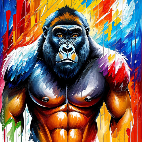 Gorilla monkey animal abstract colorful painting with generative AI technology