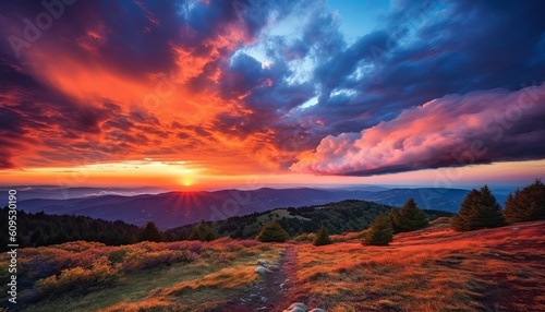 colorful landscape with majestic clouds spread across the horizon. Generative ai