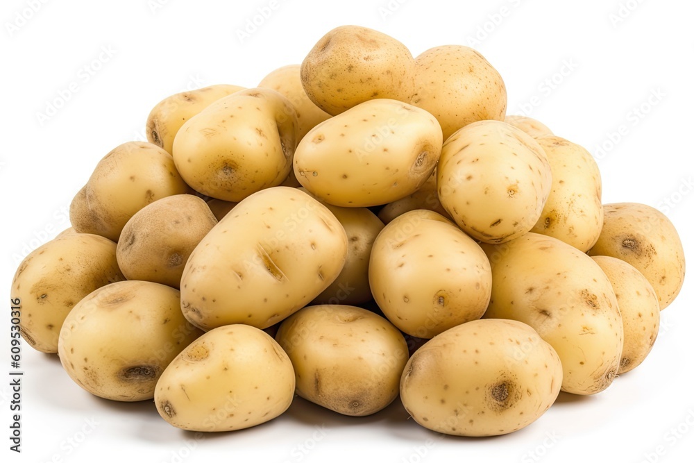 Heap of Potatoes on a Plain White Background Generative AI Heap of Potatoes on a Plain White Background Generative AI