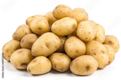 Heap of Potatoes on a Plain White Background Generative AI