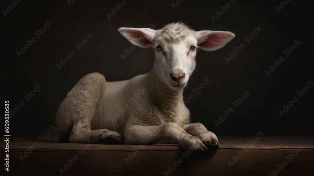 The lamb sits on a solid background The lamb sits on a solid background