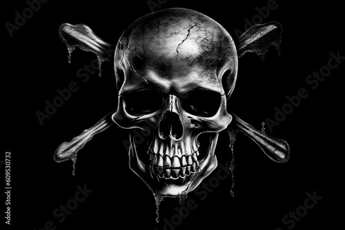 skull and crossbones on a black background, representing danger or warning Generative AI photo