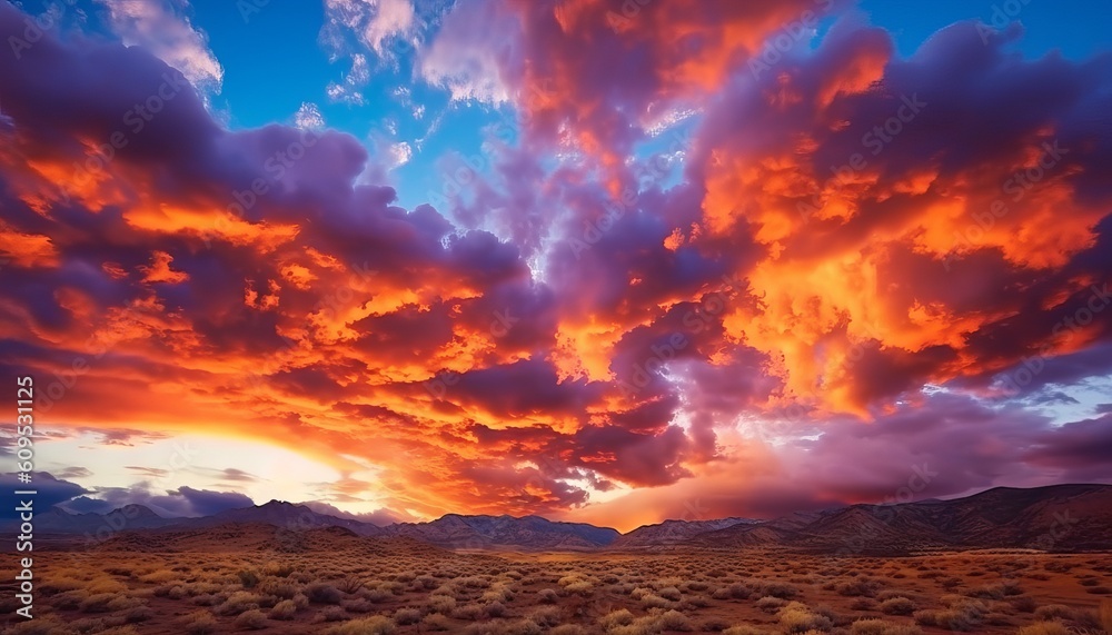 colorful landscape with majestic clouds spread across the horizon. Generative ai