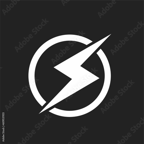 Electric icon closeup. The lightning bolt icon is white and the background is black. Vector icons