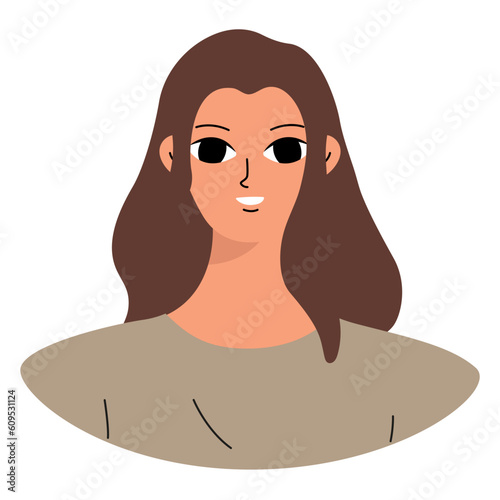 Positive emotions concept. Cartoon cute girlish face. Woman smile
