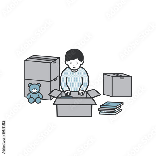 引っ越しの荷ほどきをしているイラスト