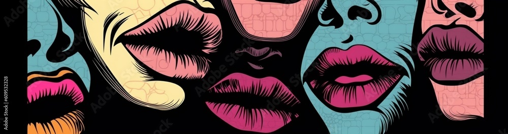 woman lips lipstick poster mouth art kiss female illustration abstract retro. Generative AI. woman lips lipstick poster mouth art kiss female illustration abstract retro. Generative AI.