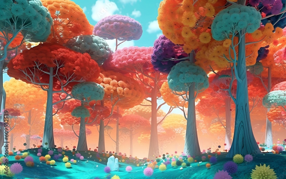 colorful forest tree 3d background