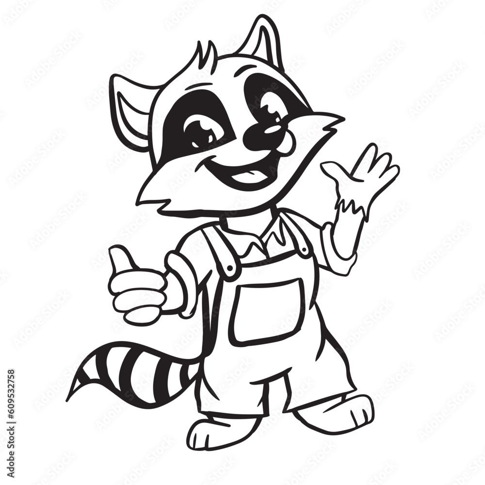 Funny Cute Raccoon Kids Coloring Pages Vector