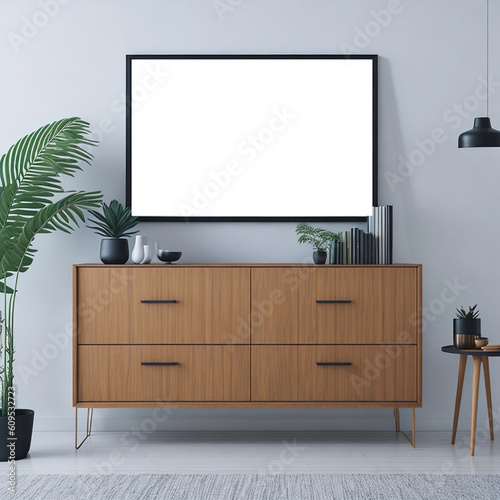 Interior design minimalist with frame mock up by Ai, Artificial Intelligence