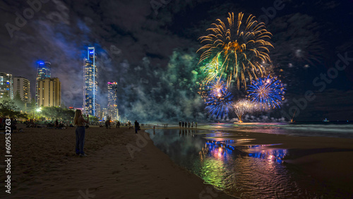 Gold Coast, Queensland, Australia - Seafire 2023 fireworks festival in Surfers Paradise