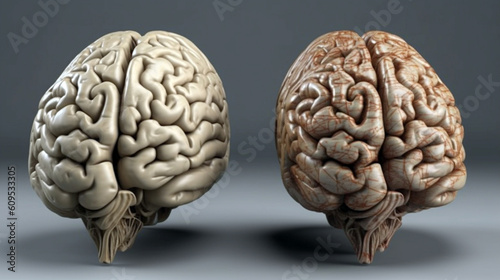 human brain. human brain front view isolated on dark background
