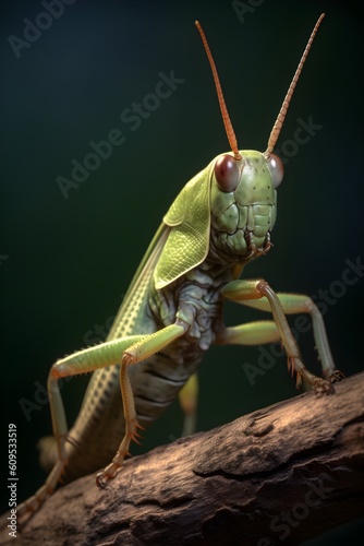 grasshopper on a branch create with generative AI © Rocketpixel