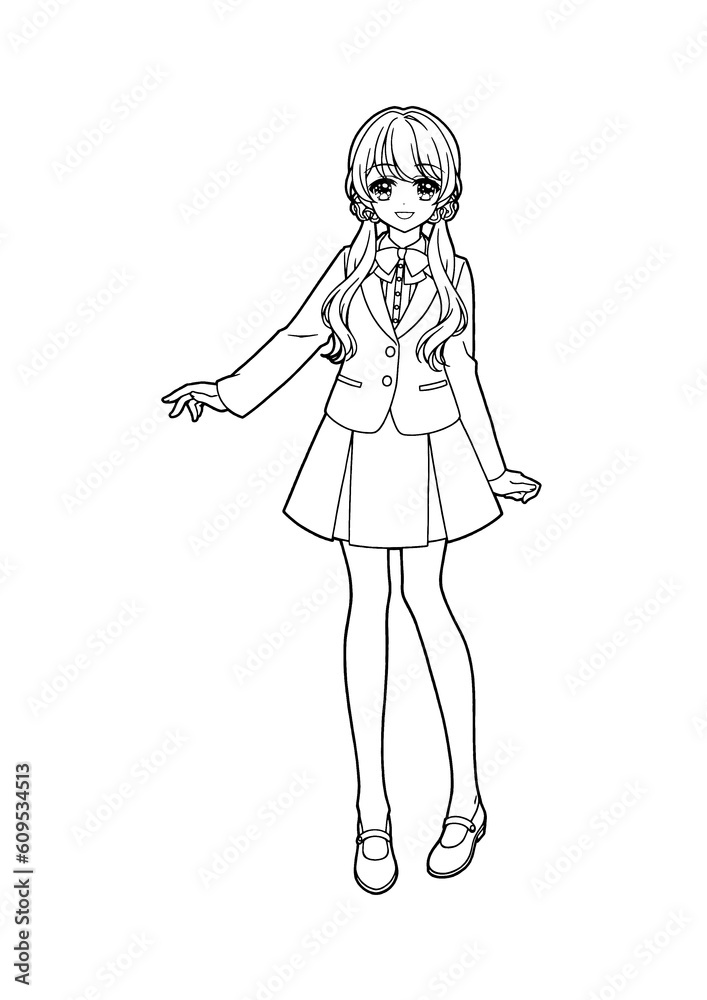 Clip art of anime style girl(full body) for coloring book Clip art of anime style girl(full body) for coloring book