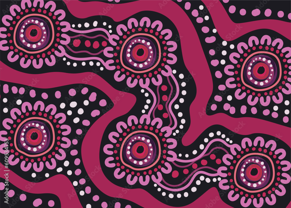 Pink aboriginal vector dot art background 