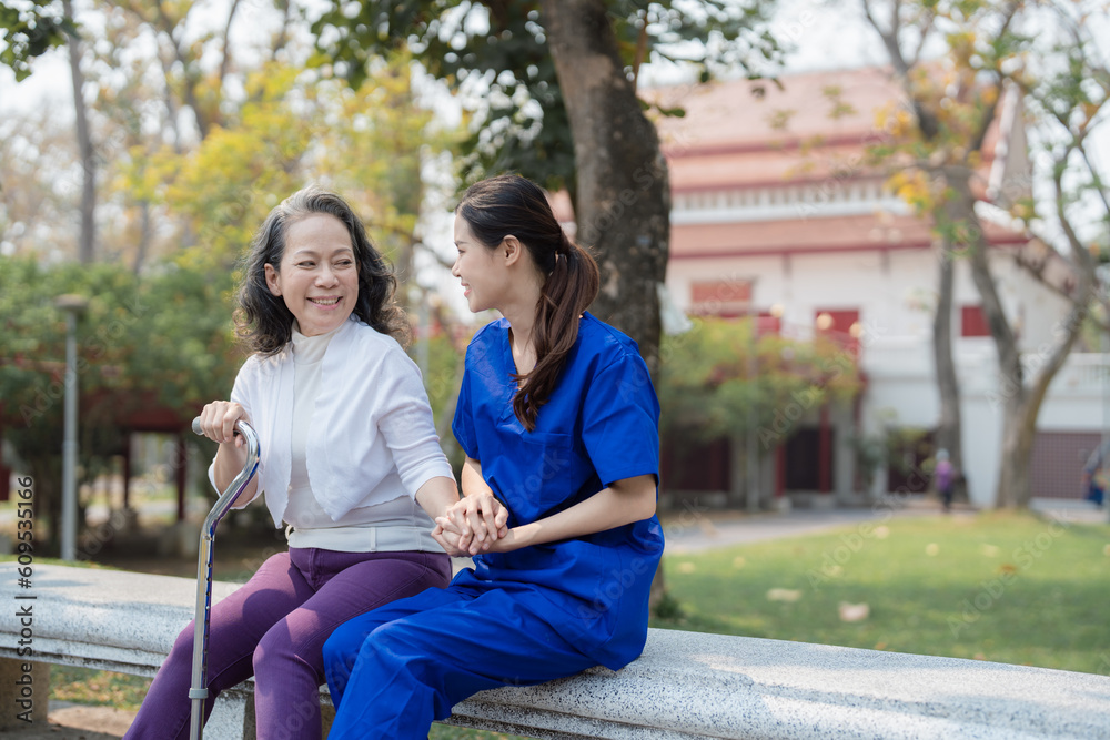 Patient care, female care, young Asian women are taking care of the