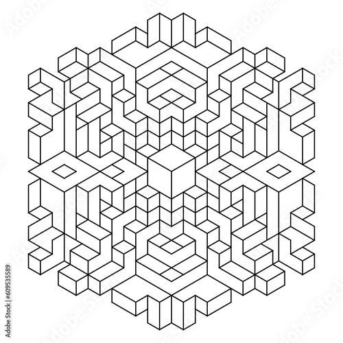 Easy Coloring Pages for Adults.Coloring Page of geometric abstract mandala. Simple mandala in a hexagon shape.EPS 8. #681