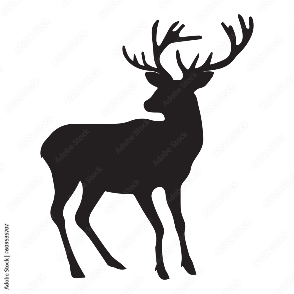 Obraz premium Deer Vector silhouette, Deer Black color single vector silhouette, deer black clipart.