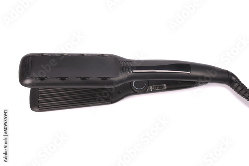 Canvas Print Electric curling iron with ceramic plates on white background