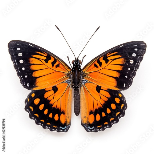 top view orange butterfly, isolated on white background, generative AI