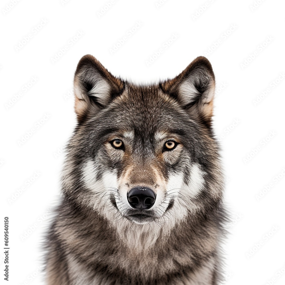 Fototapeta premium wolf face shot, isolated on white background, generative AI