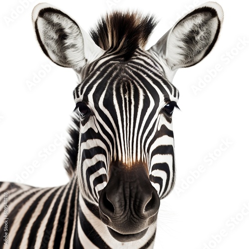 zebra face shot isolated on white background  generative AI