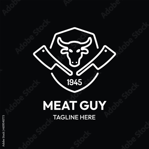meat guy line art outline logo