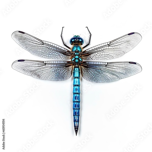  top view of blue dragonfly , isolated on white background, generative AI © Saqlain