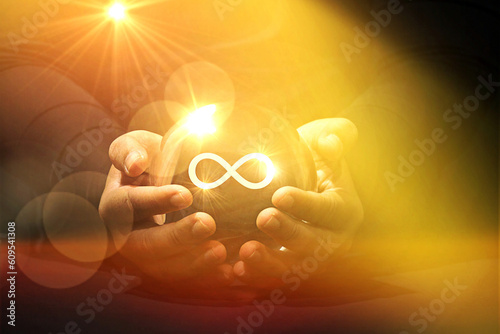 Obraz na plátně Infinity Mind Power Glass ball fortune teller, abundance , Lucky manifestation concepts