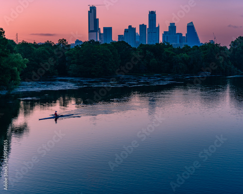 Early Morning Row on the river in downtown Austin, TX