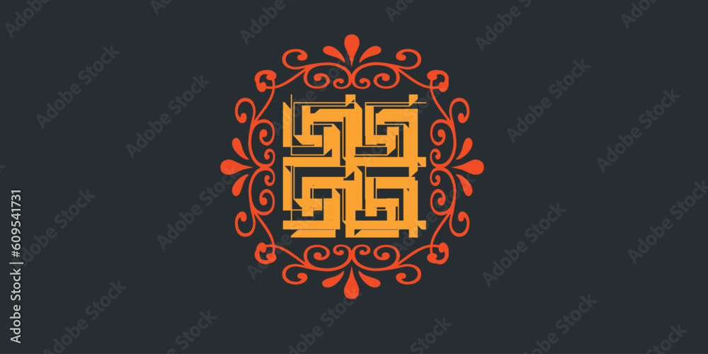 Orient ornamental sign with floral frame Orient ornamental sign with floral frame