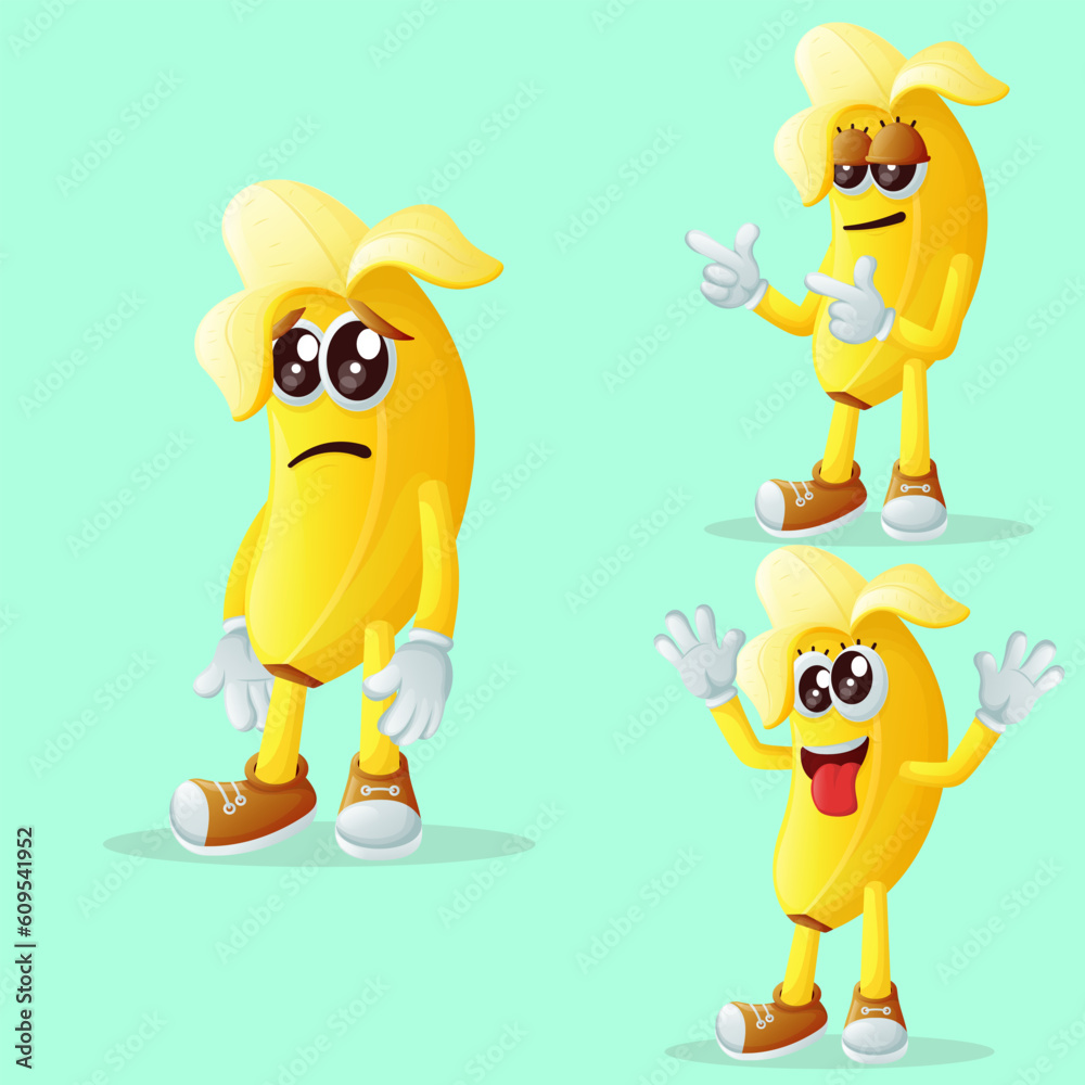 Fototapeta premium Cute banana characters with different facial expressions