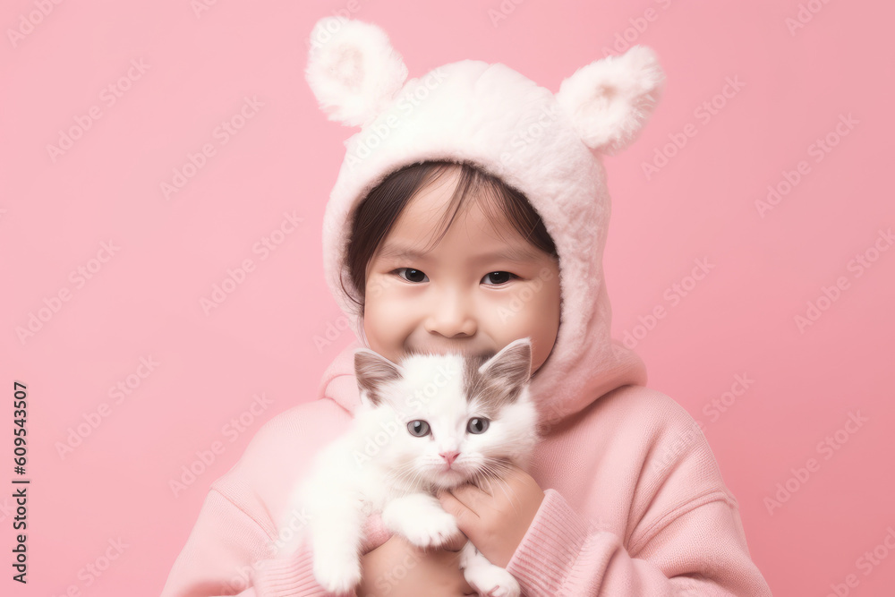A cute Little girl hugging a kitten ,Generative AI A cute Little girl hugging a kitten ,Generative AI
