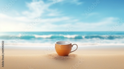 cup of coffee on the beach