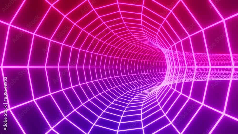 Abstract 3d wireframe futuristic geometric tunnel, loop animation.