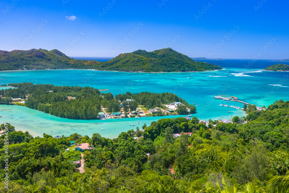 A view from the top of natural reserve Fond Ferdinand on Praslin island, Seychelles