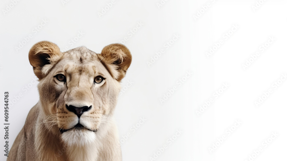 Banner with lion on a white background. Generative AI. Banner with lion on a white background. Generative AI.