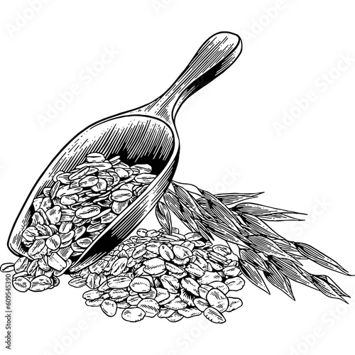 Hand drawn Scoop of Oats with Spray Sketch Illustration