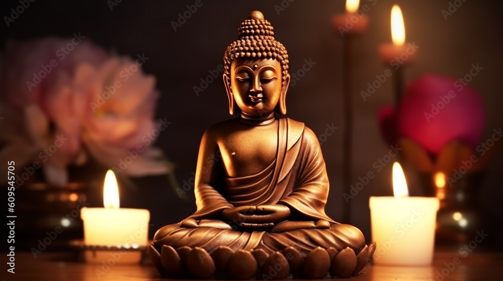 Buddha figure sit in Lotus position. Generative ai