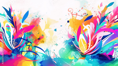Carnival banner with funny character in fancy dress on stilts. illustration generative ai