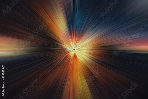 Abstract Light Motion with Big Data Speed: Blurred Magic Yellow Color and Colorful Fiber Rays in Orange and Blue