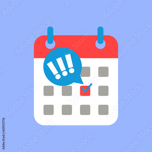 Event reminder on a calendar with deadline mark in red color.  Event reminder notification icon calendar vector flat illustration