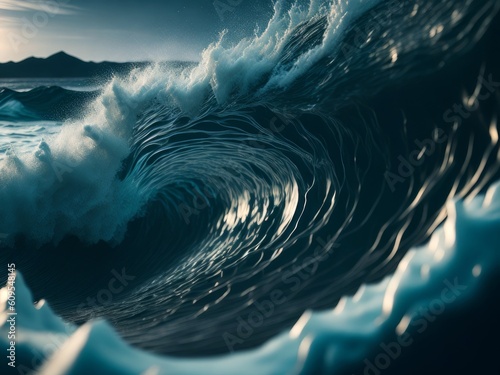 Big blue wave closeup. AI Generated