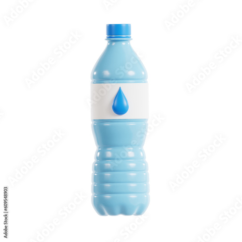 water bottle 3d render icon illustration, transparent background, summer season