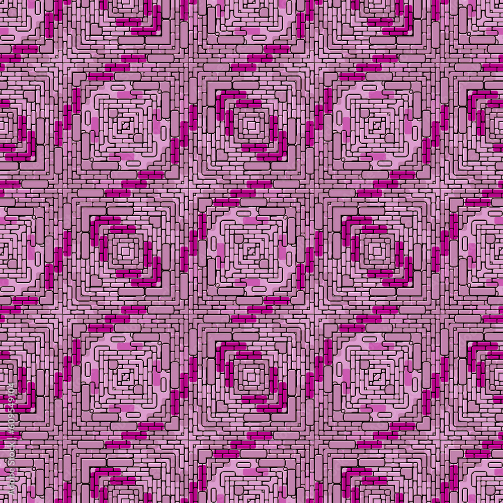 Pink american native Maya Aztec Inca pattern. Stonework mosaic seamless texture