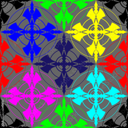 Seamless pattern created by many objects set in fantasy theme