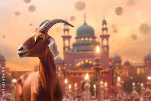 Eid al Adha Mubarak Islamic festival social media banner and Eid Mubarak Post Template sheep and lamb © fadi