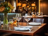 Dine in style, tables ready at a large luxury restaurant with modern ambiance